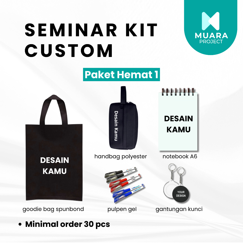 

Paket Seminar Kit Custom Paket Hemat - Goodie Bag, Handbag, Notebook, Pulpen, Gantungan Kunci