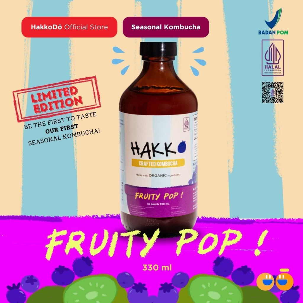 

Hakko Kombucha Seasonal : Fruity Pop - Limited Edition Kiwi Blueberry Kombucha Varian