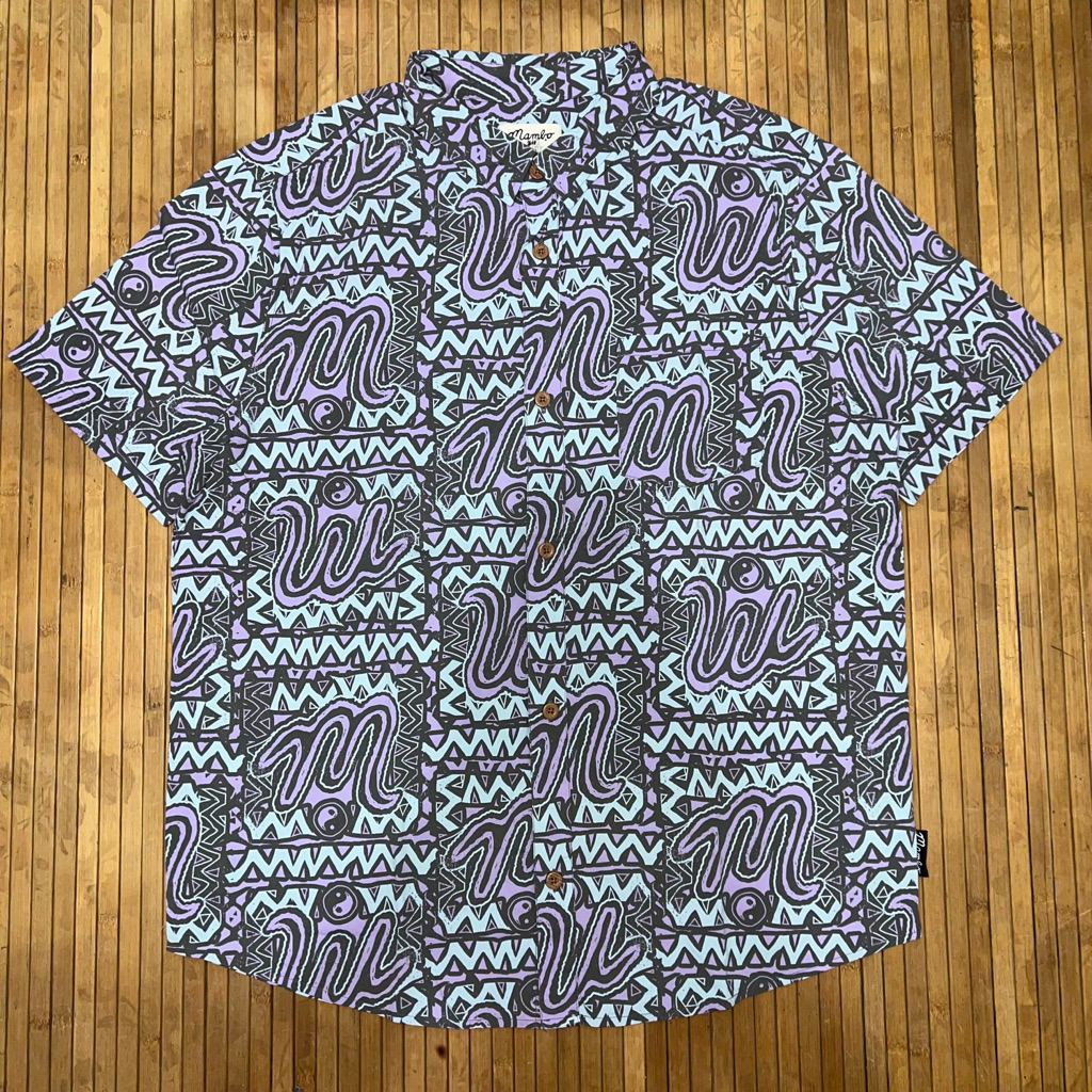 MAMBO SMART ART BLUE PURPLE ALL OVER PRINT HAWAIIAN SHORT SLEEVE SHIRT jams world oniwa soto