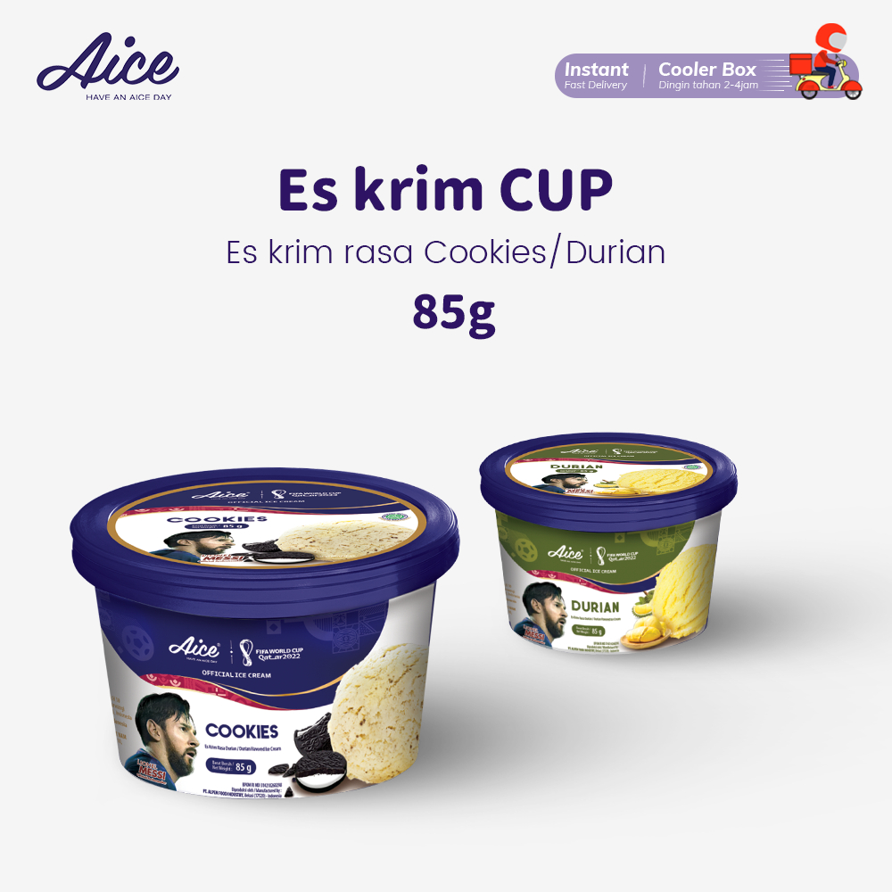 

Aice Ice Cream Cup 85 gram/ Es Krim Cup rasa Cookies dan Durian