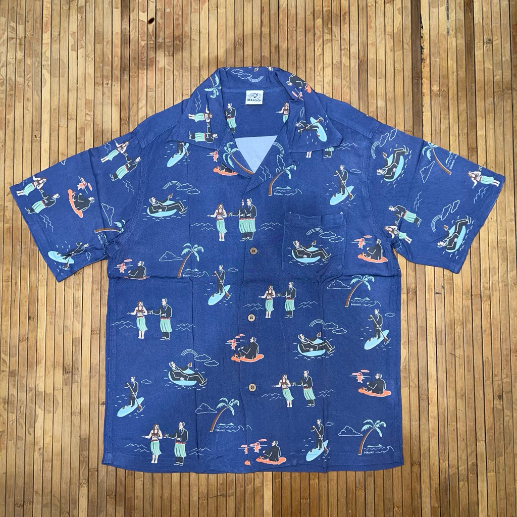 BOSS COFFEE ALOHA HAWAIIAN RAYON SHORT SLEEVE SHIRT sun surf oniwa soto