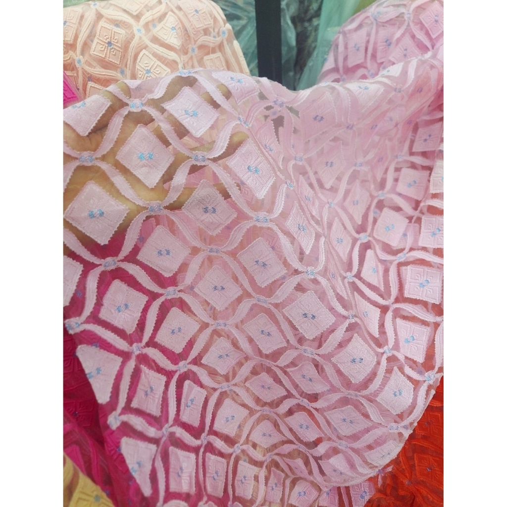 kain organza motif  - kain organza kaca  - kain organza premium  - kain organza original ( pink )