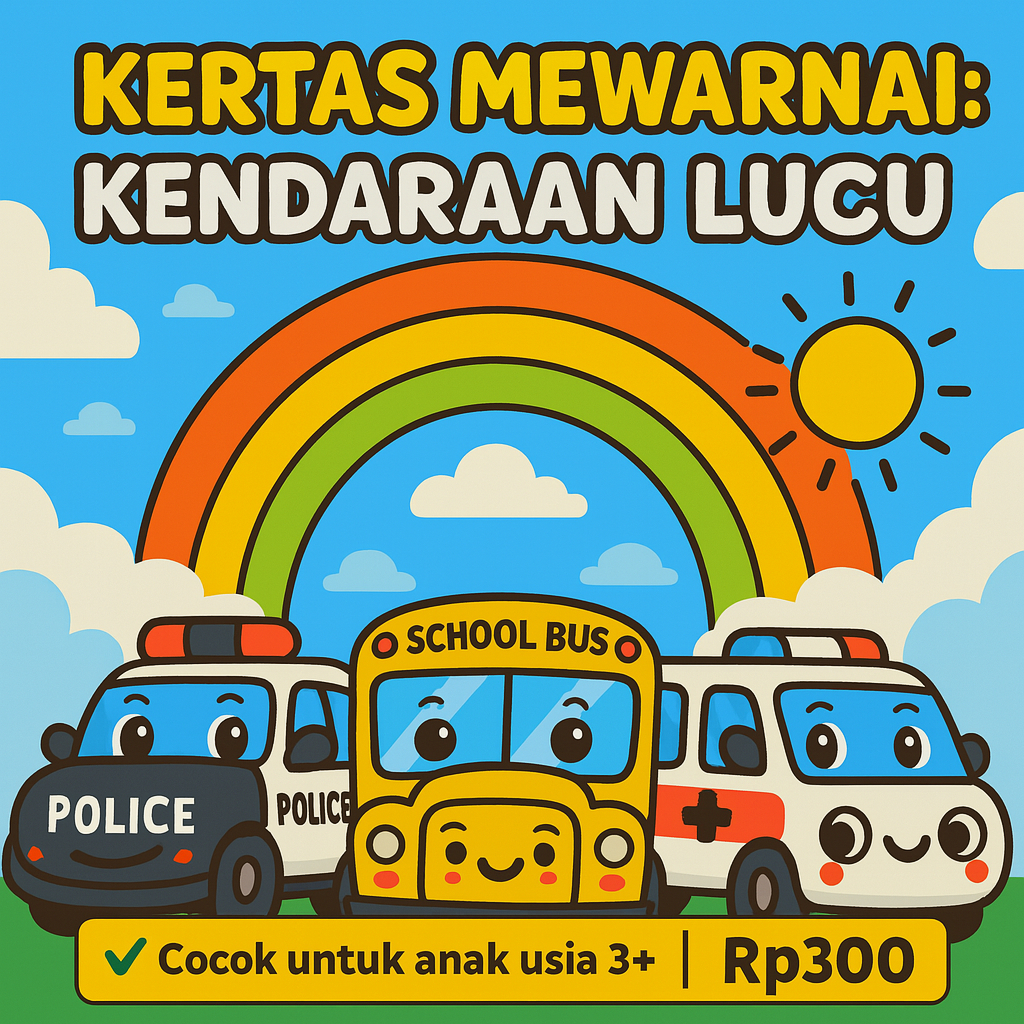 

Kertas Mewarnai Anak Tema Kendaraan Lucu A5 – Rp300/Lembar Min 10 Lembar