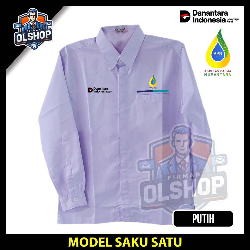 Kemeja Baju Seragam Danantara Indonesia APN Agrinas Palma Nusantara Pria & Wanita Saku satu Putih