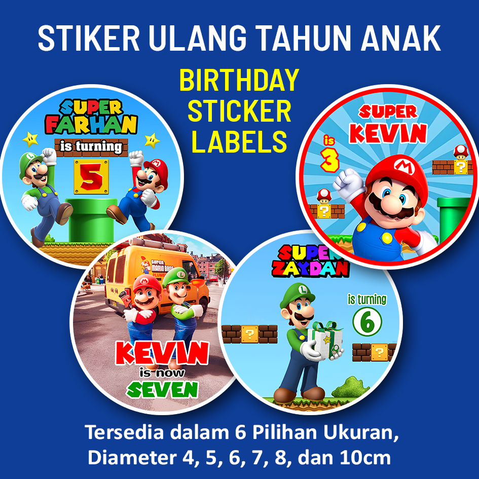 

STIKER ULANG TAHUN ANAK SUPER MARIO BIRTHDAY STICKER LABEL BINGKISAN SOUVENIR KEMASAN KOTAK NASI BOX KUE MAKANAN TUMPENG MINI KIDS SEGEL HAMPERS | BABY SUPER MARIO BROS