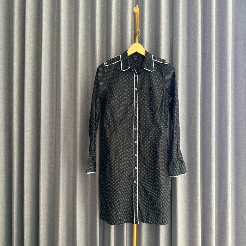𝙋𝙍𝙀𝙇𝙊𝙑𝙀𝘿 Brooks Brothers Black Polka Dot Long Sleeve Buttons Short Mini Dress Kemeja Formal Branded 
