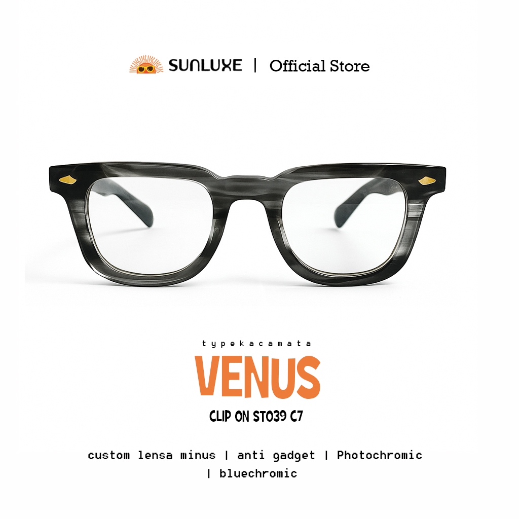 SUN OPTIK - Kacamata SUNLUXE VENUS Clip On ST039 C7 | Maks. minus 4 Cyl 2 | Abu transparan | Proses 