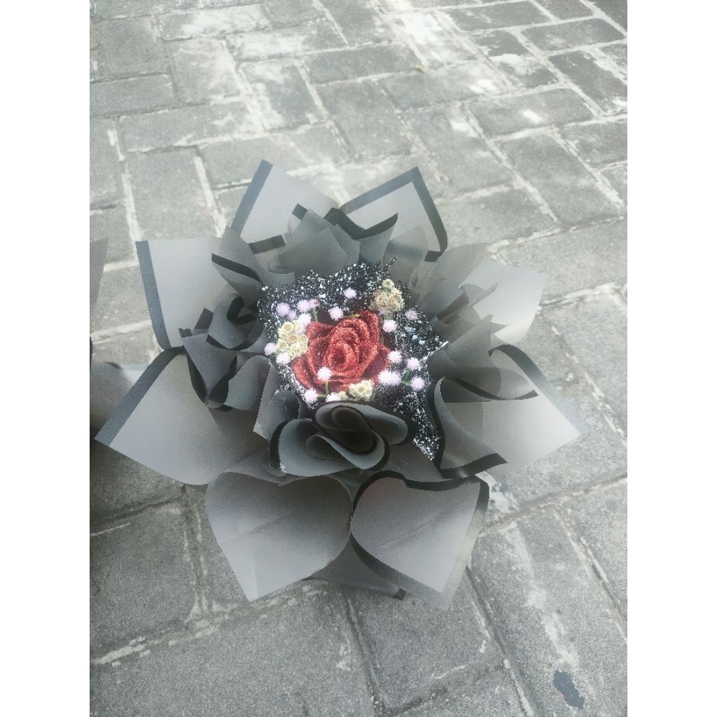 buket mawar pita satin | buket mawar satin satu tangkai