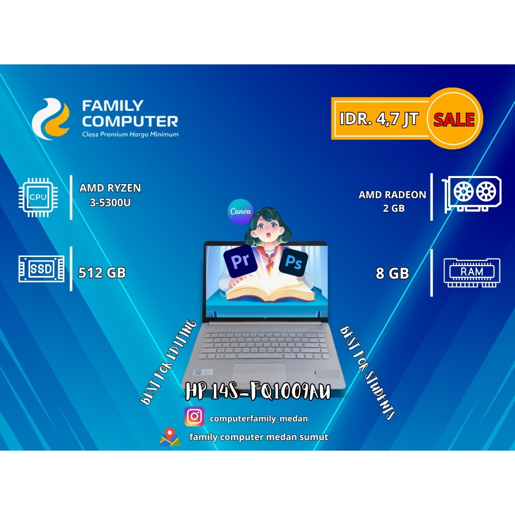 HP 14S-FQ1009AU|AMD RYZEN 3-5300U|AMD RADEON 2GB|512/8GB