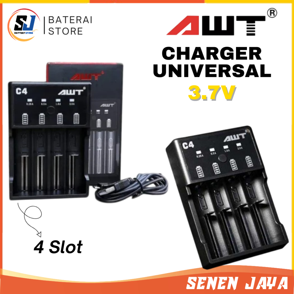 ORIGINAL Charger AWT C4 2A Charger 4 Slot AWT Li-Ion 2A Charger Baterai 18650 AWT C4 Rechargeable