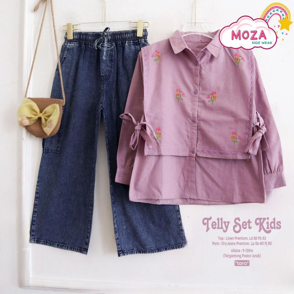 fizi set// setelan celana jeans mix blouse anak usia 8-12tahun filmy set kids ORI moza