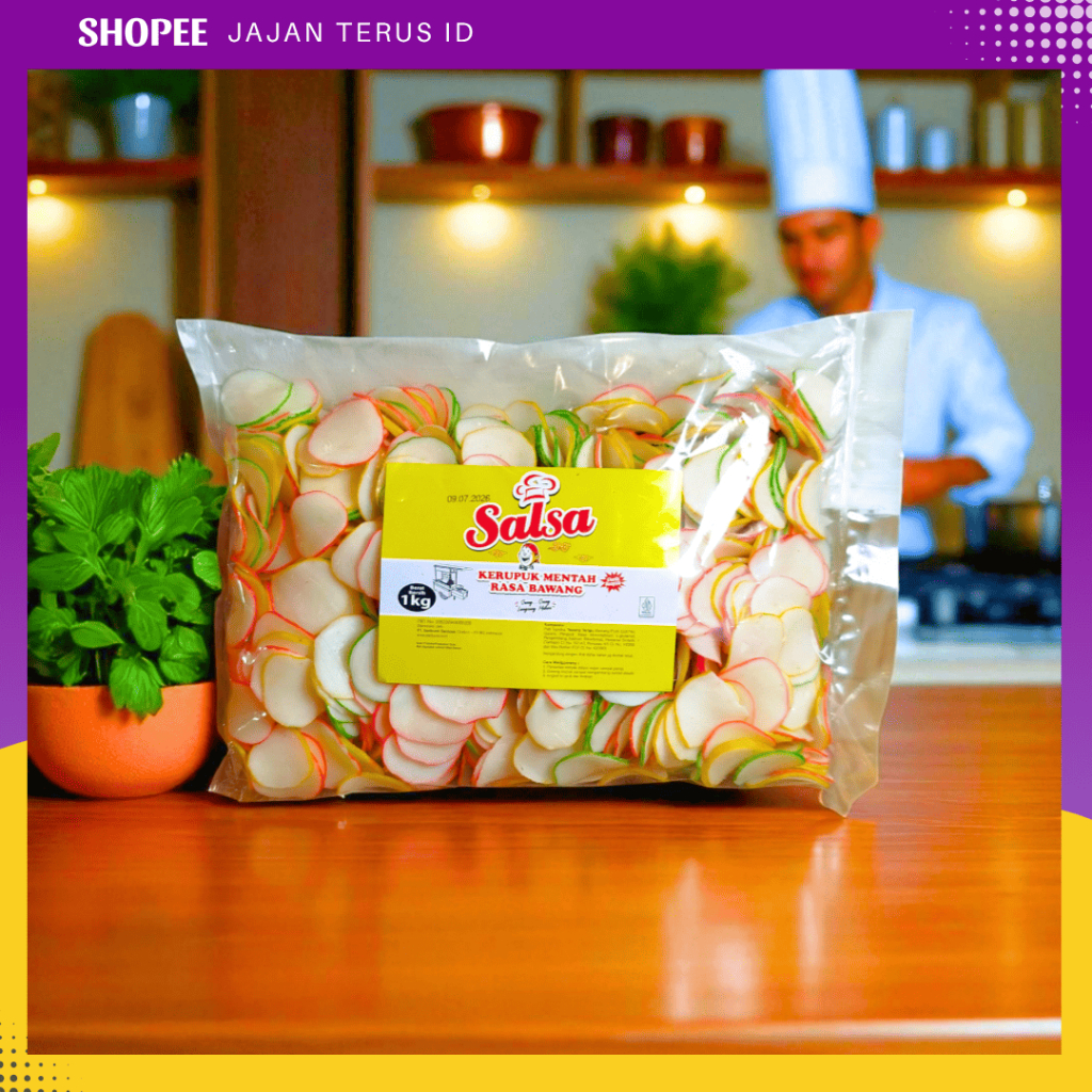 

Kerupuk Bawang Mentah Salsa 1kg - Kerupuk Warna-warni Putih Oren | Kerupuk Bibir Goreng Praktis