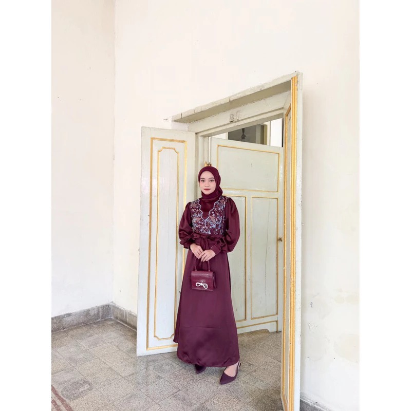 MAHIRA DRESS SILK & TULLE KONDANGAN GAMIS BRUKAT GAUN PESTA MUSLIMAH DRESS RAYA COLLECTION