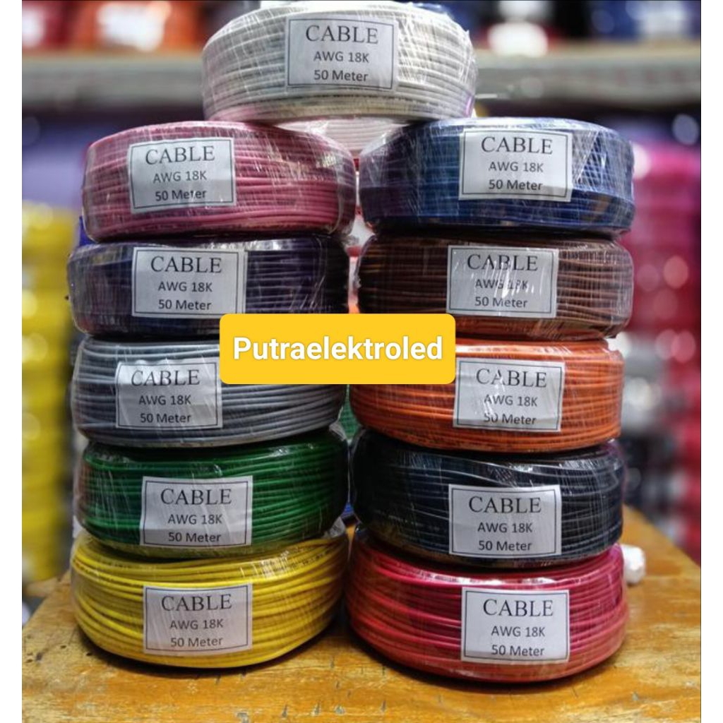 Kabel Awg 18 K 300V 50meter Serabut Tembaga Putih / Kabel Awg18 Kecil 300V