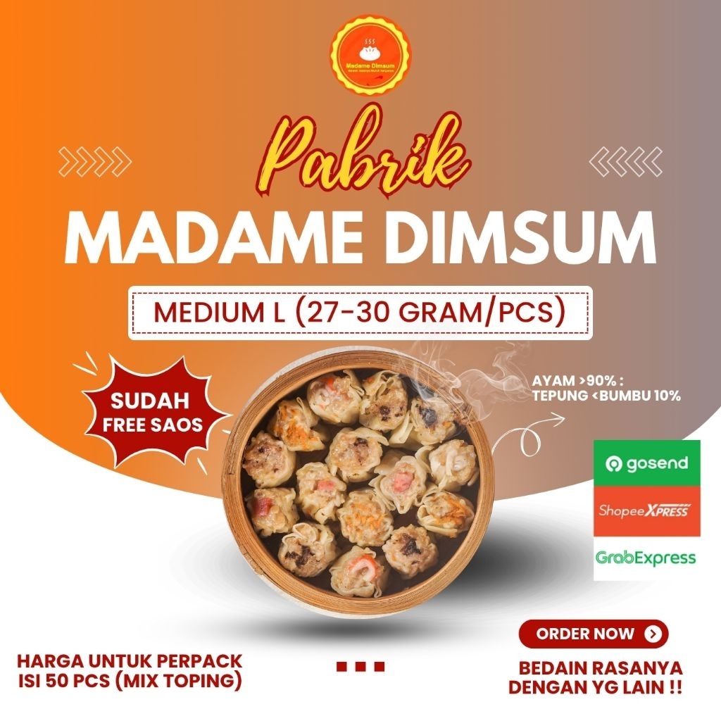 

FROZEN FOOD DIMSUM MEDIUM PREMIUM L 27-30 gram.. Pabrik Dimsum Ayam Halal.. HARGA perpack Isi 50 pcs.. Include Saos..