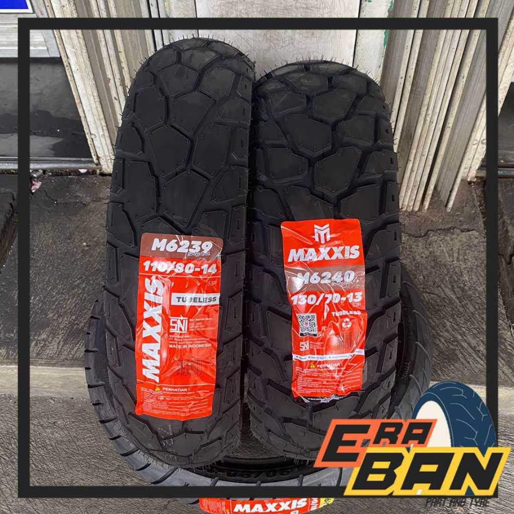 PAKET BAN LUAR MAXXIS M6239 110 80 RING 14 DAN 130 70 RING 13 TUBELESS DUALPURPOSE ADV