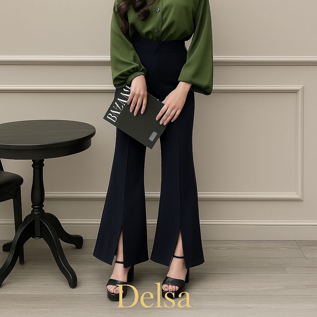 Celana Cutbray wanita Belah Depan Bahan Scuba Panjang