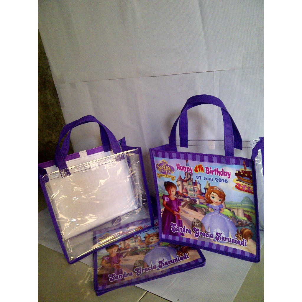 

[ 20x13x25 ] tas ultah mika/tas mika custom/tas souvenir/hampers/goodiebag/tas transparan/tas kartun