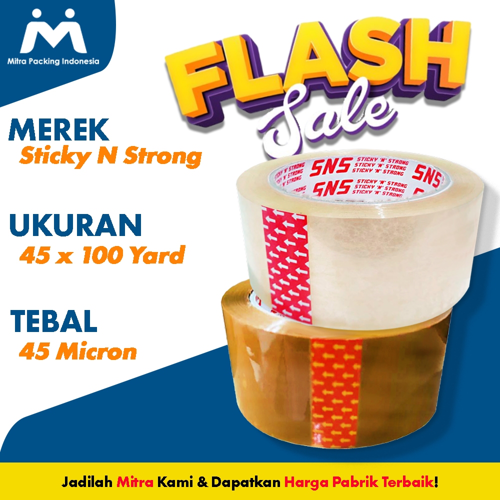 

LAKBAN BENING/COKLAT 100 YARD x 45 MM SNS Sticky N Strong - Mitra Packing Indonesia