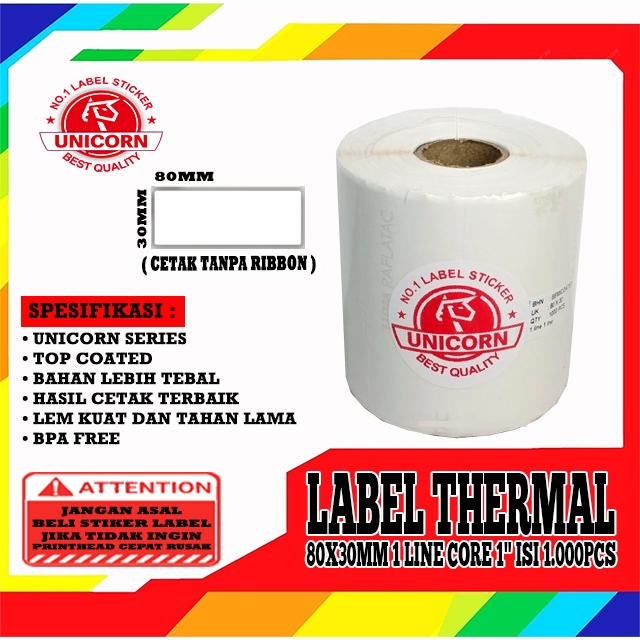 

Stiker Label Barcode Thermal 80x30mm / 80x30 mm / 80 x 30 mm 1 Line Core 1 Inch 1.000pcs