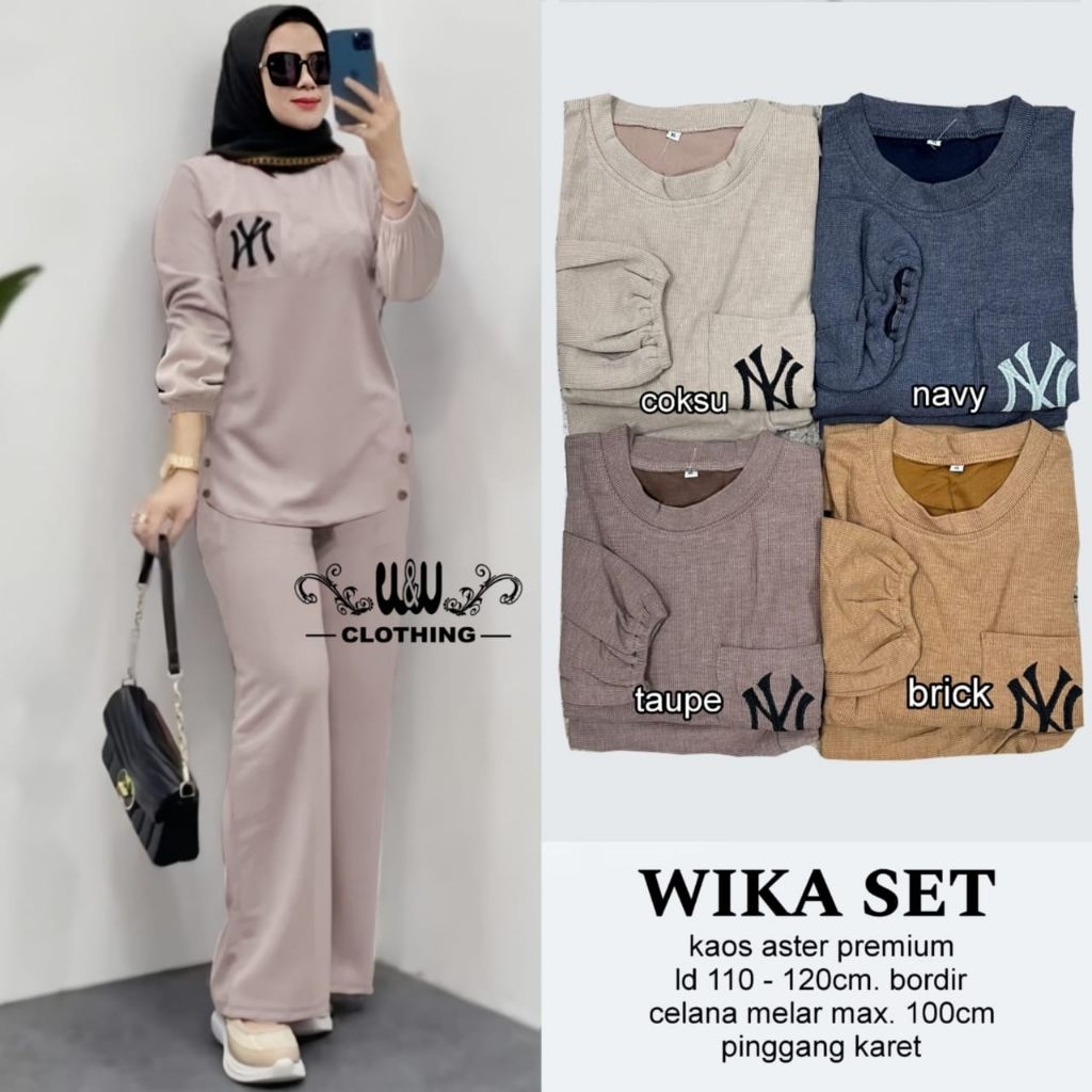[ Ready stok ] Wika set pakaian Setelan wanita atasan lengan panjang bawahan celana kulot panjang mo