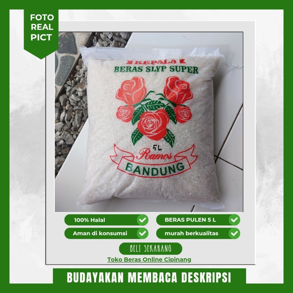 

beras pulen 5 liter kemasan ramos bandung