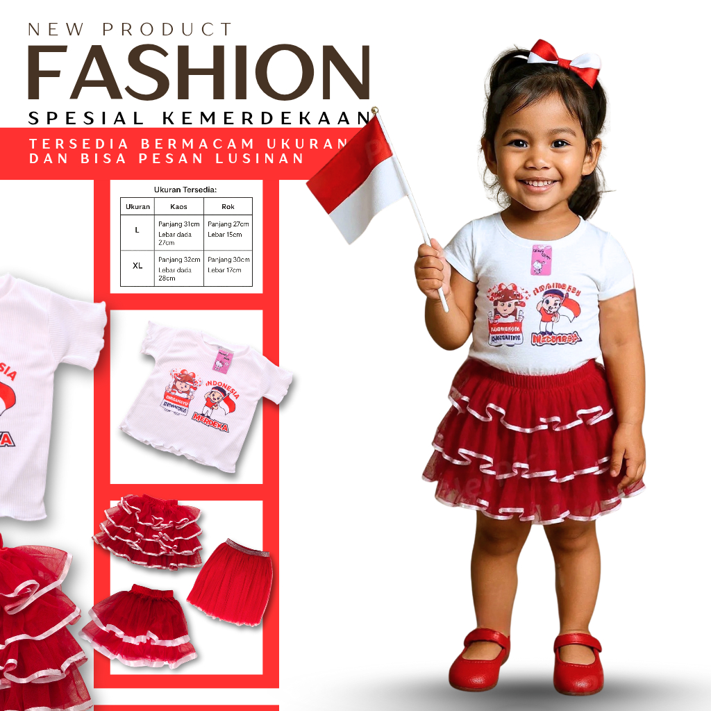 Baju Anak Merah Putih – Kostum 17 Agustus untuk Pawai & Lomba Anak Perempuan