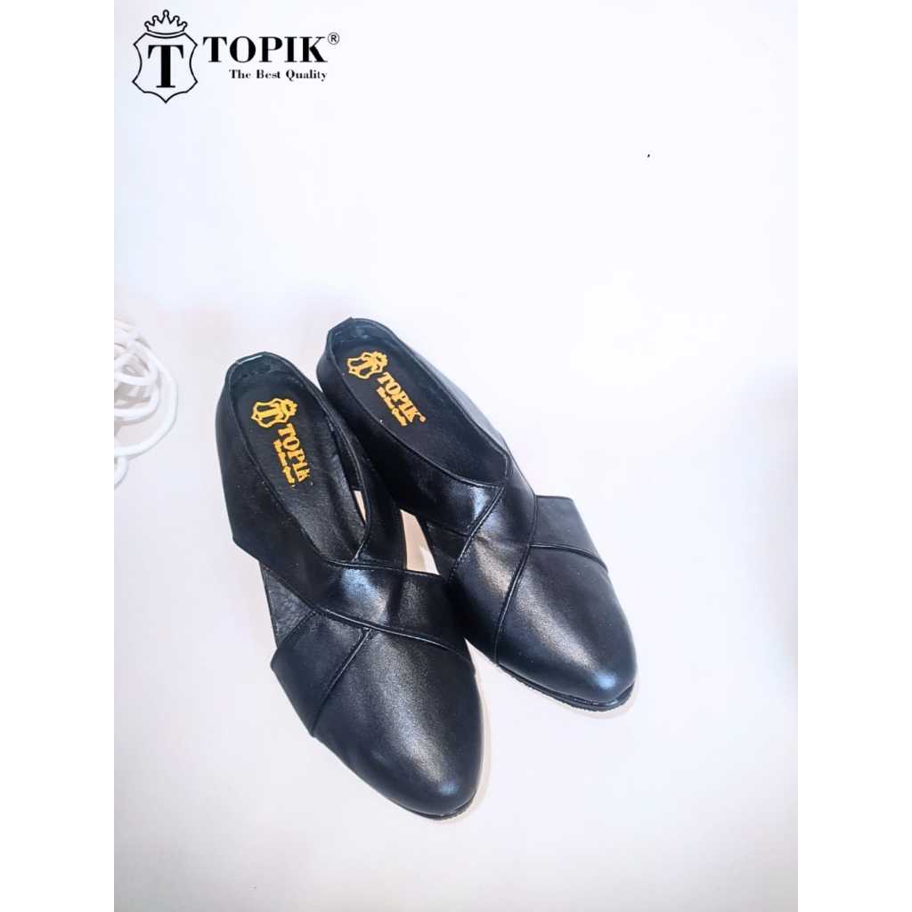 TOPIK - Sandal Selop Wanita Hak 5 cm Hitam Kulit Asli