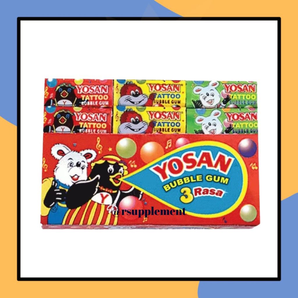 

Yosan Permen Karet Jumbo 3 Rasa 120gr (isi 60pcs) Bubble Gum Yossan Tatto Aneka Rasa Buah