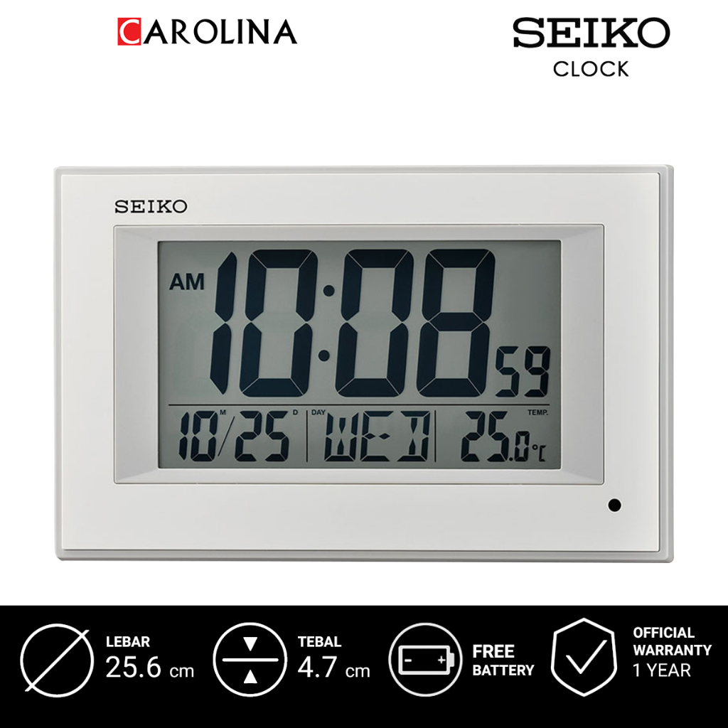 Jam Dinding SEIKO QHL077W Digital Alarm White Plastic Case LCD Dial Thermometer Desk & Table Clock