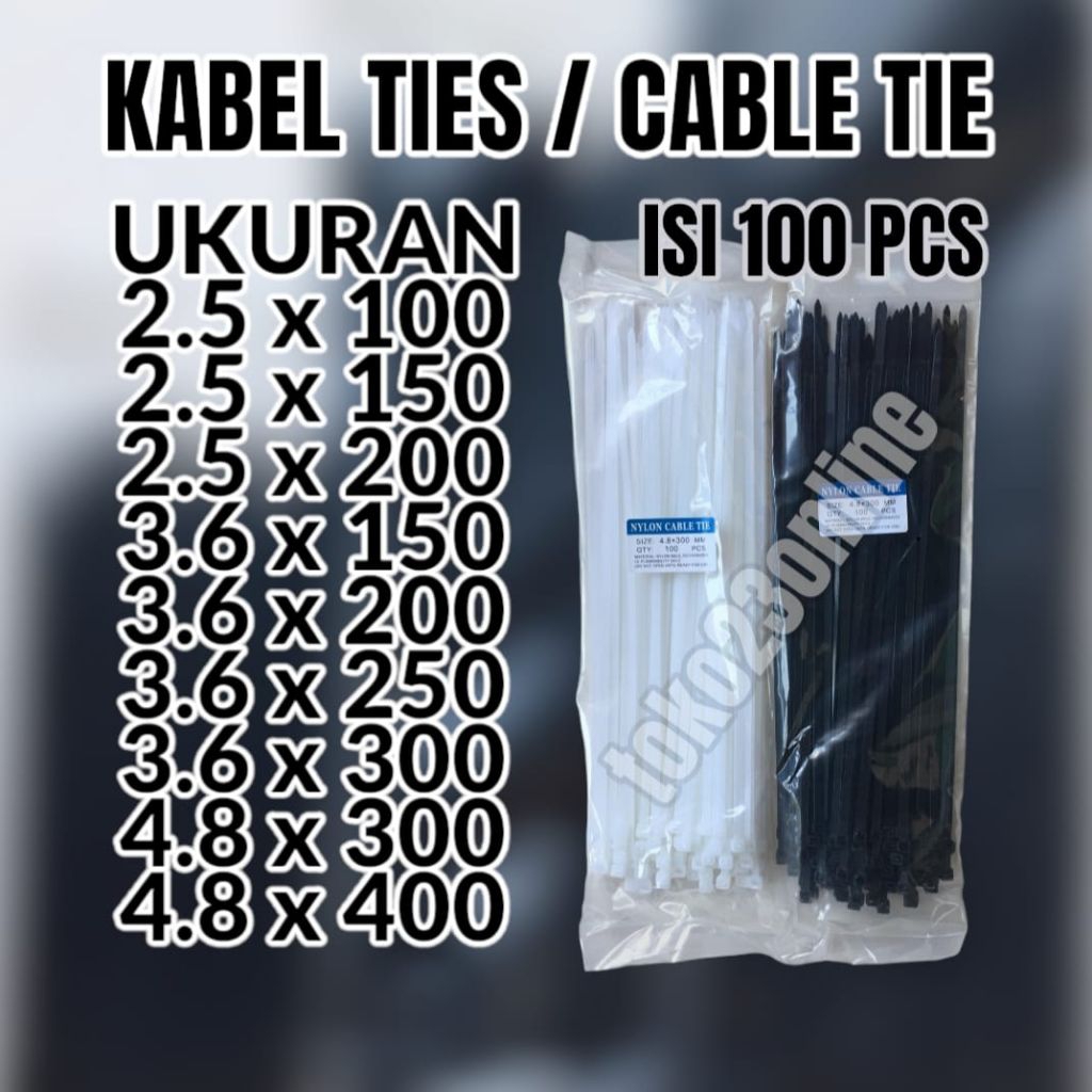

KABEL TIES HITAM PUTIH ISI 100 PCS / NYLON CABLE TIE / KABEL TIS 10CM 15CM 20CM 25CM 30CM 40CM / UKURAN 2.5 3.6 4.8
