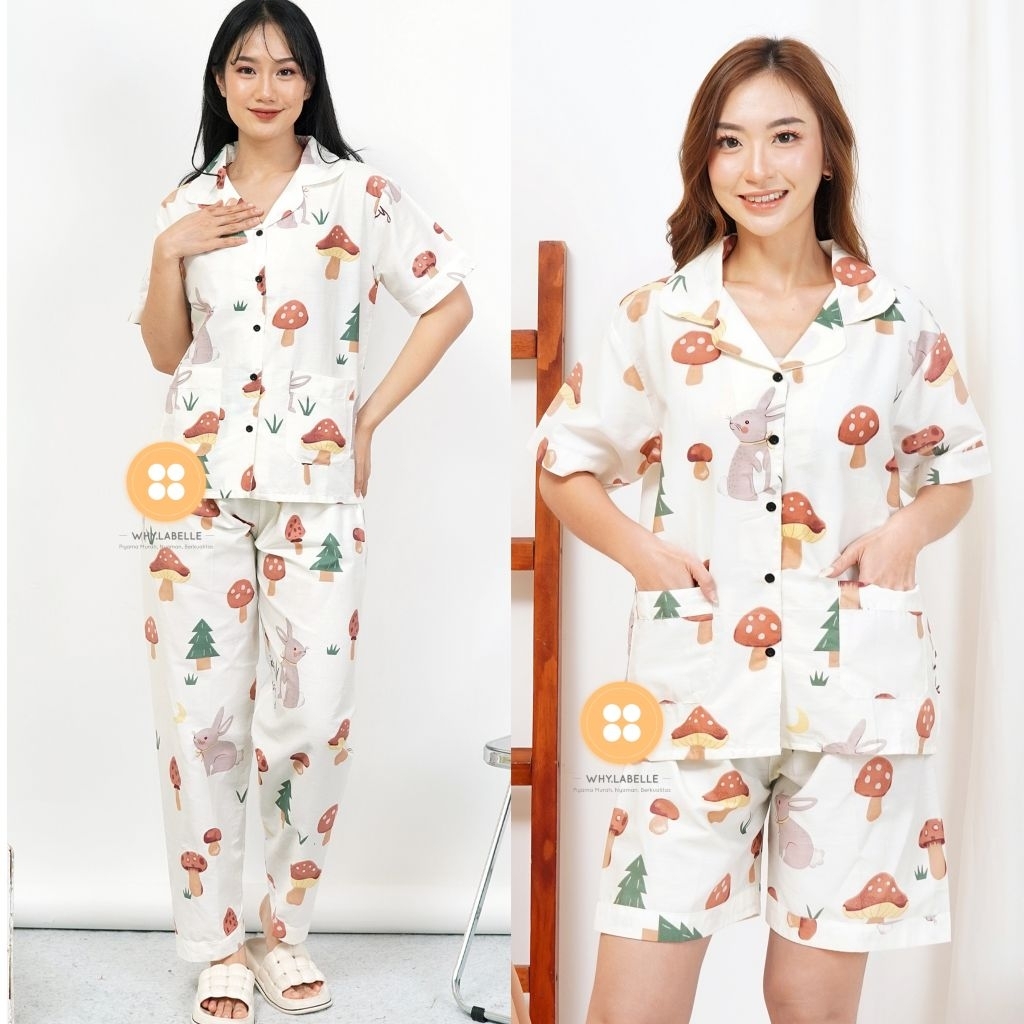 WHY.LABELLE baju tidur piyama katun Jepang murni motif MUSHROOM