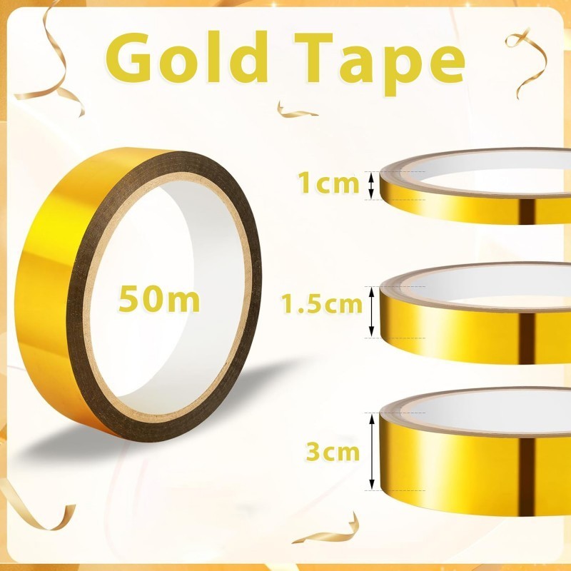 50M Gold Selotip Masking Tape Emas Gulungan Sticker Untuk Diy Scrapbooking Dan Dekorasi Dinding