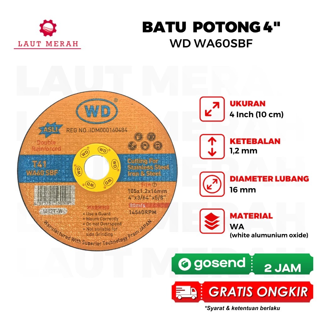 BATU GERINDA GURINDA WD 4 INCH x 1.2 BATU POTONG WD / DUS / 600 PCS
