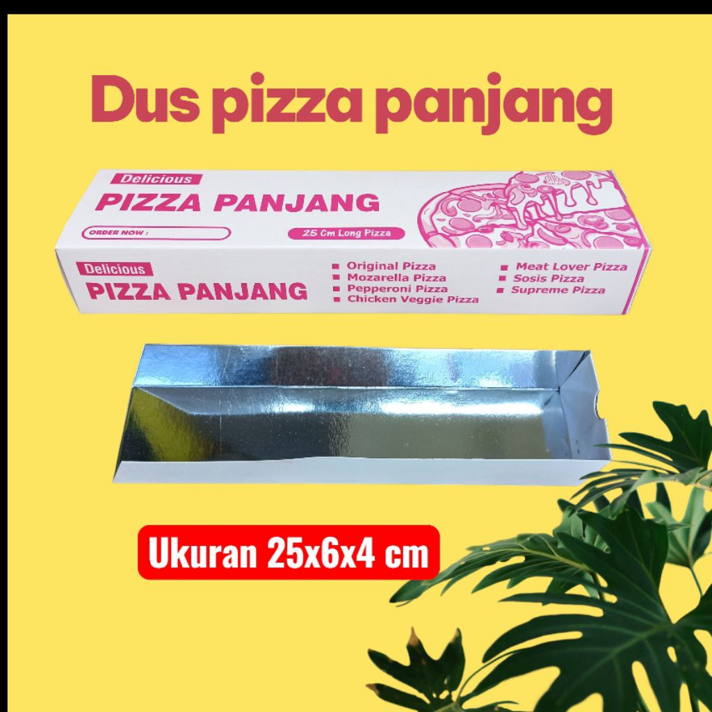 

KEMASAN PIZZA PANJANG 1 WARNA/DUS PIZZA LONG UKURAN 25X6X4 CM ISI 100 PCS