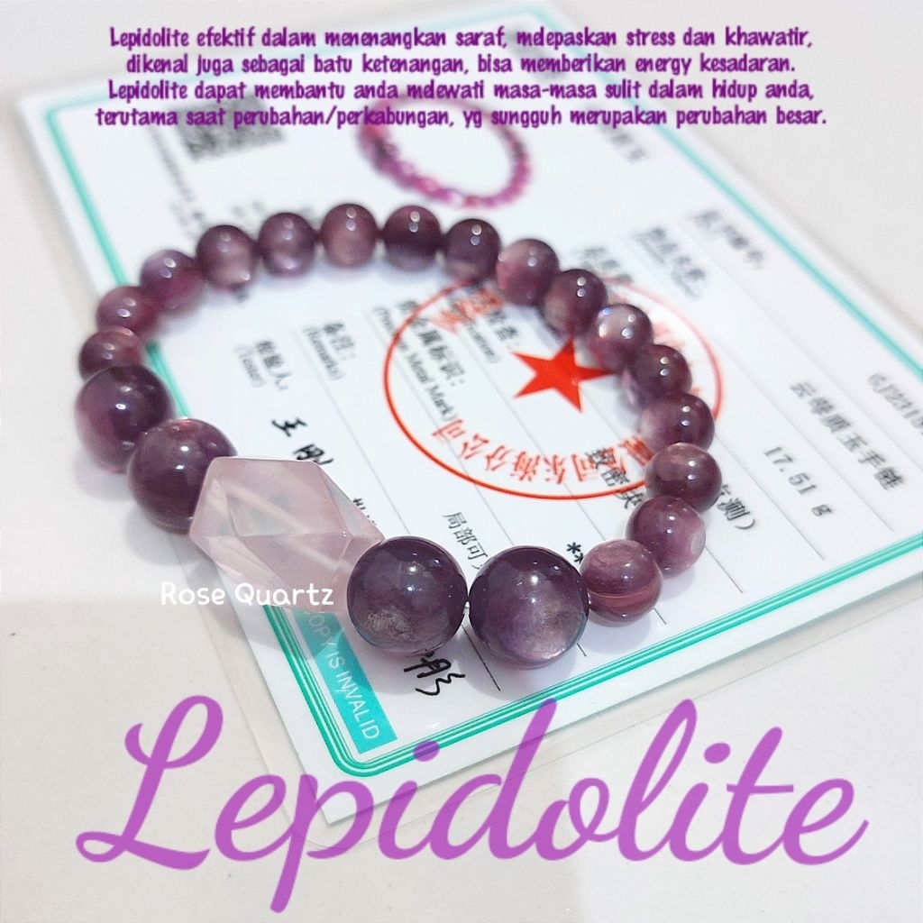 Gelang Kristal Batu Alam Lepidolite mix Rose Quartz