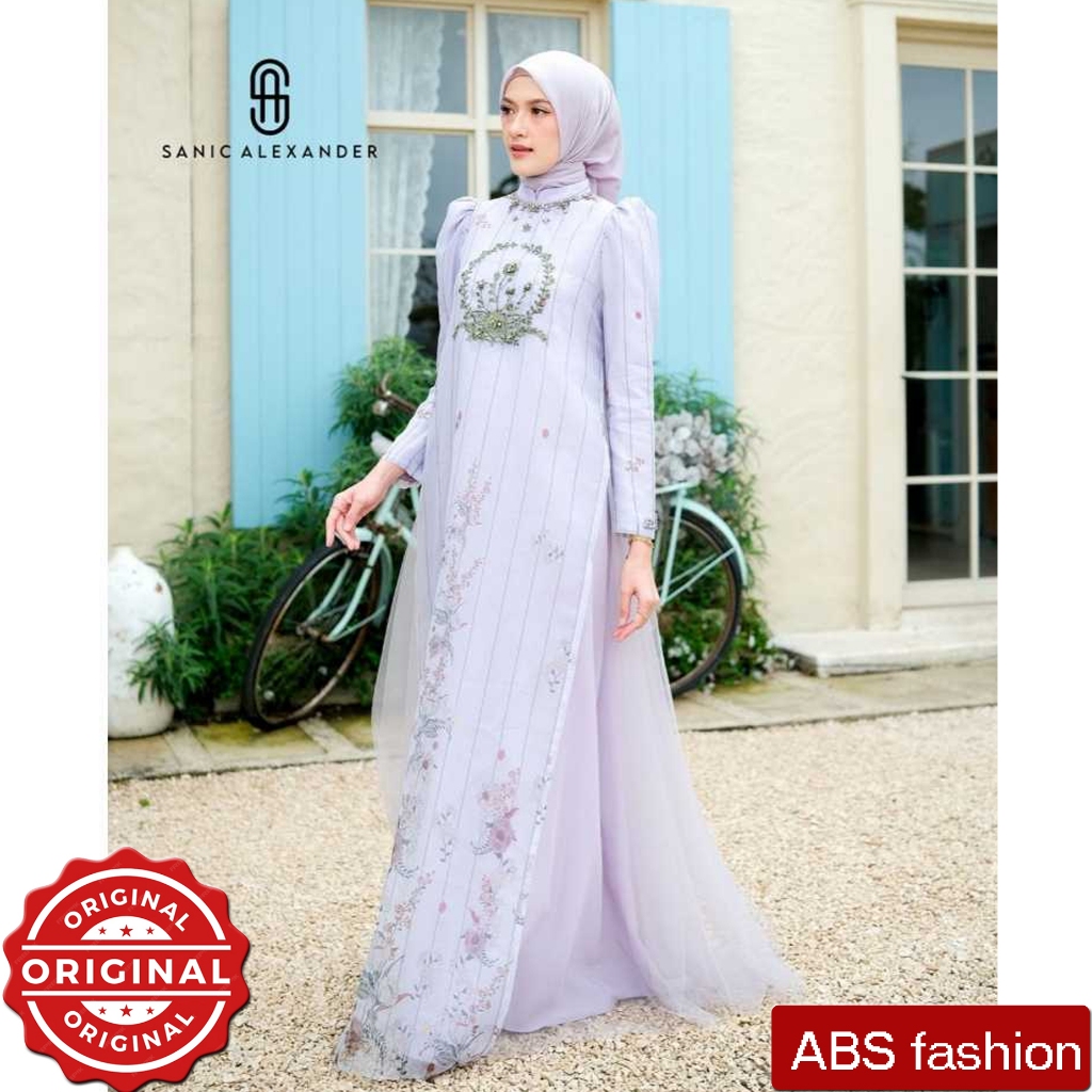 SANIC ALEXANDER Etina Abaya Lilac Color, Baju pesta muslimah mewah elegan, Baju lebaran mewah