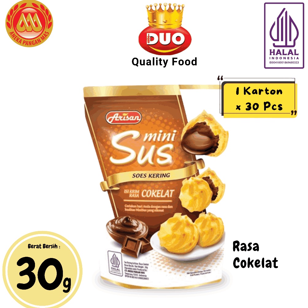 

Disc DUO Arisan mini sus kue sus kering isi krim cokelat 1 Karton x 3 Pcs netto 3gr snack cemilan anak murah