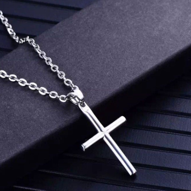 Kalung Titanium Salib - Kalung Titanium Pria Wanita Liontin Salib