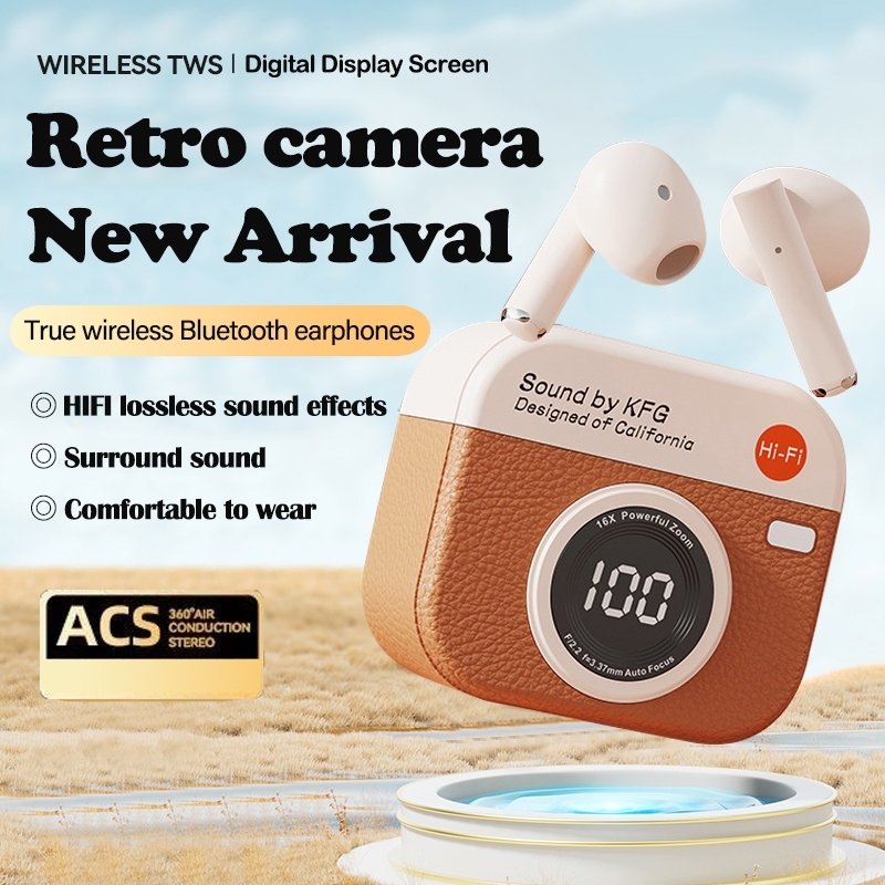 Earphone Bluetooth TWS 5.4 Headphone Nirkabel 9D Stereo Olahraga Earbud LED Mikrofon