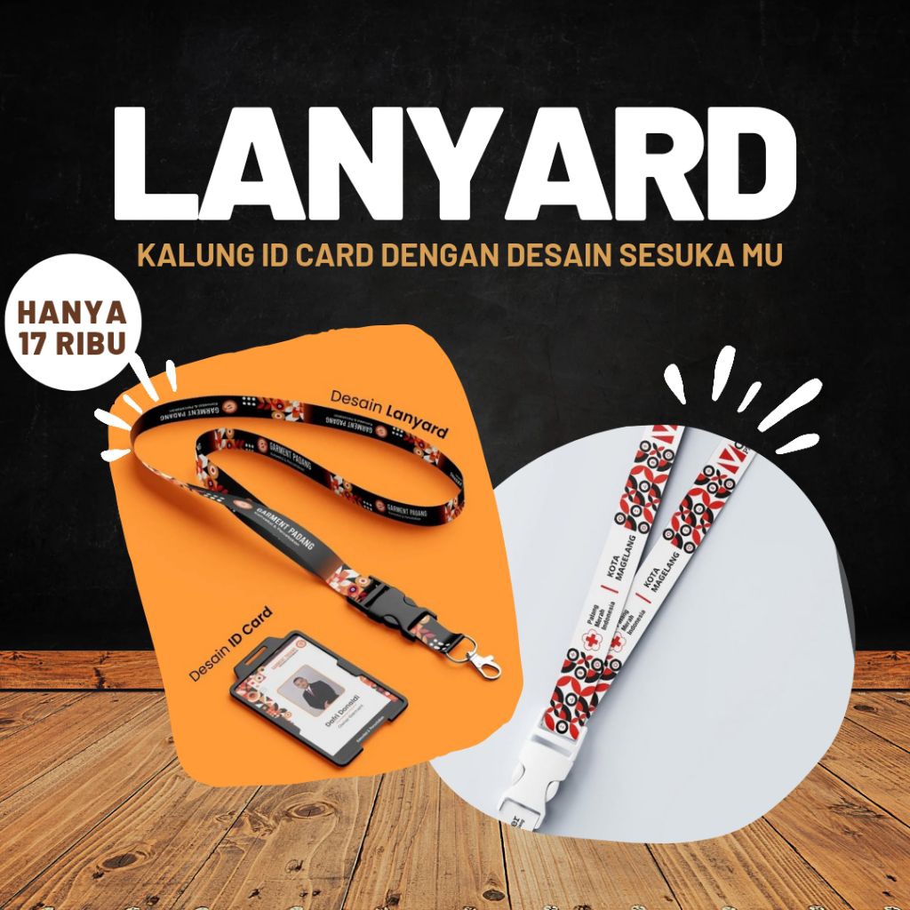 

Lanyard/Kalung id card menyediakan desain dan menerima desain yang kalian mau selengkapnya di deskripsii