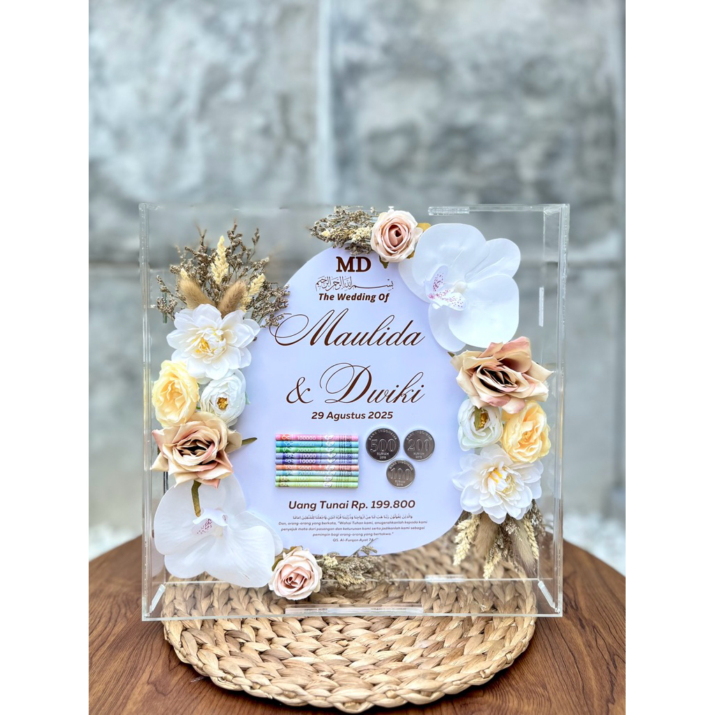 Bingkai mahar akrilik 30x30 | Frame mahar pernikahan transparan akrilik | Rustic series