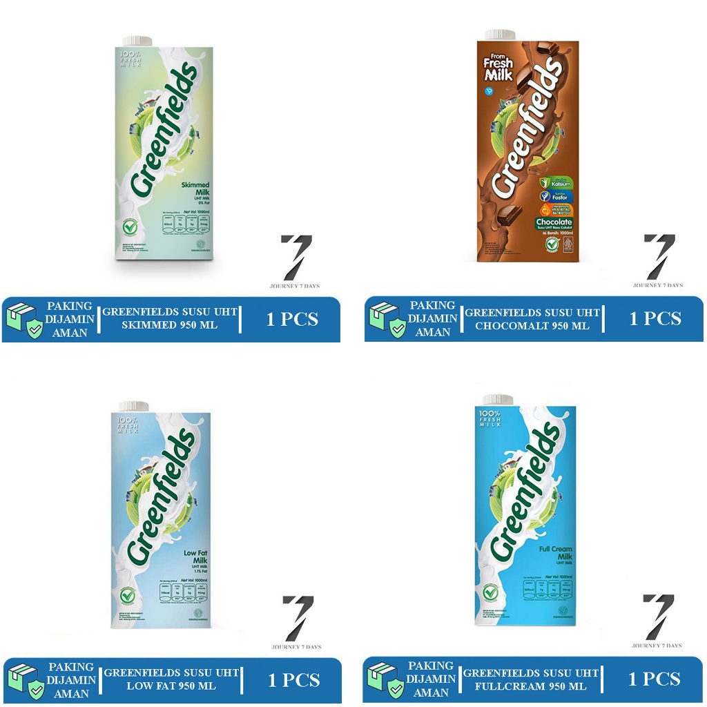 

GREENFIELDS ANEKA SUSU UHT 950 ML JOURNEY 7 DAYS DENGAN PAKING AMAN