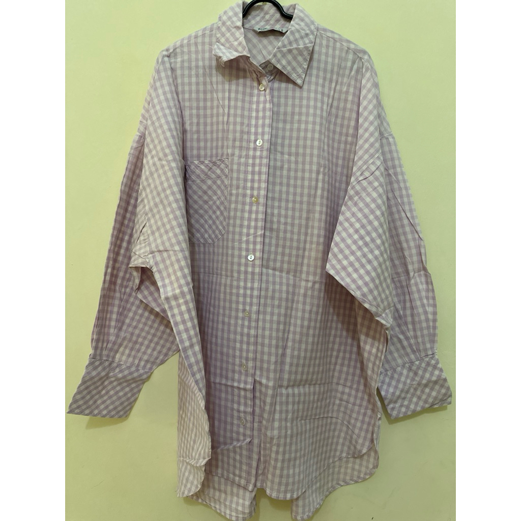 [Preloved] Kemeja kotak-kotak ungu muda by Stradivarius