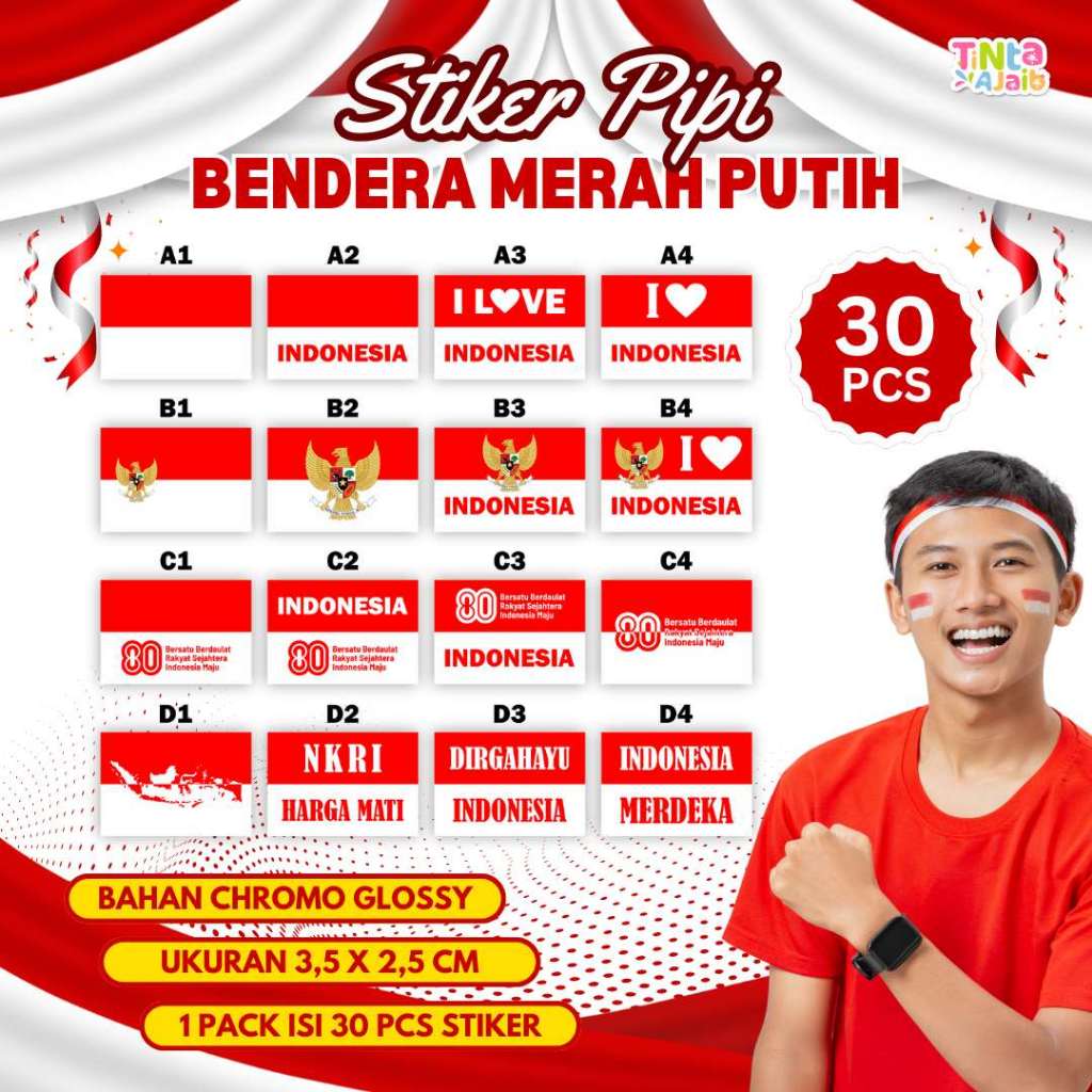 

Sticker Pipi Bendera Merah Putih HUT 80 | BISA COD TANPA PRE-ORDER [ISI 30 PCS] MIN. ORDER 2