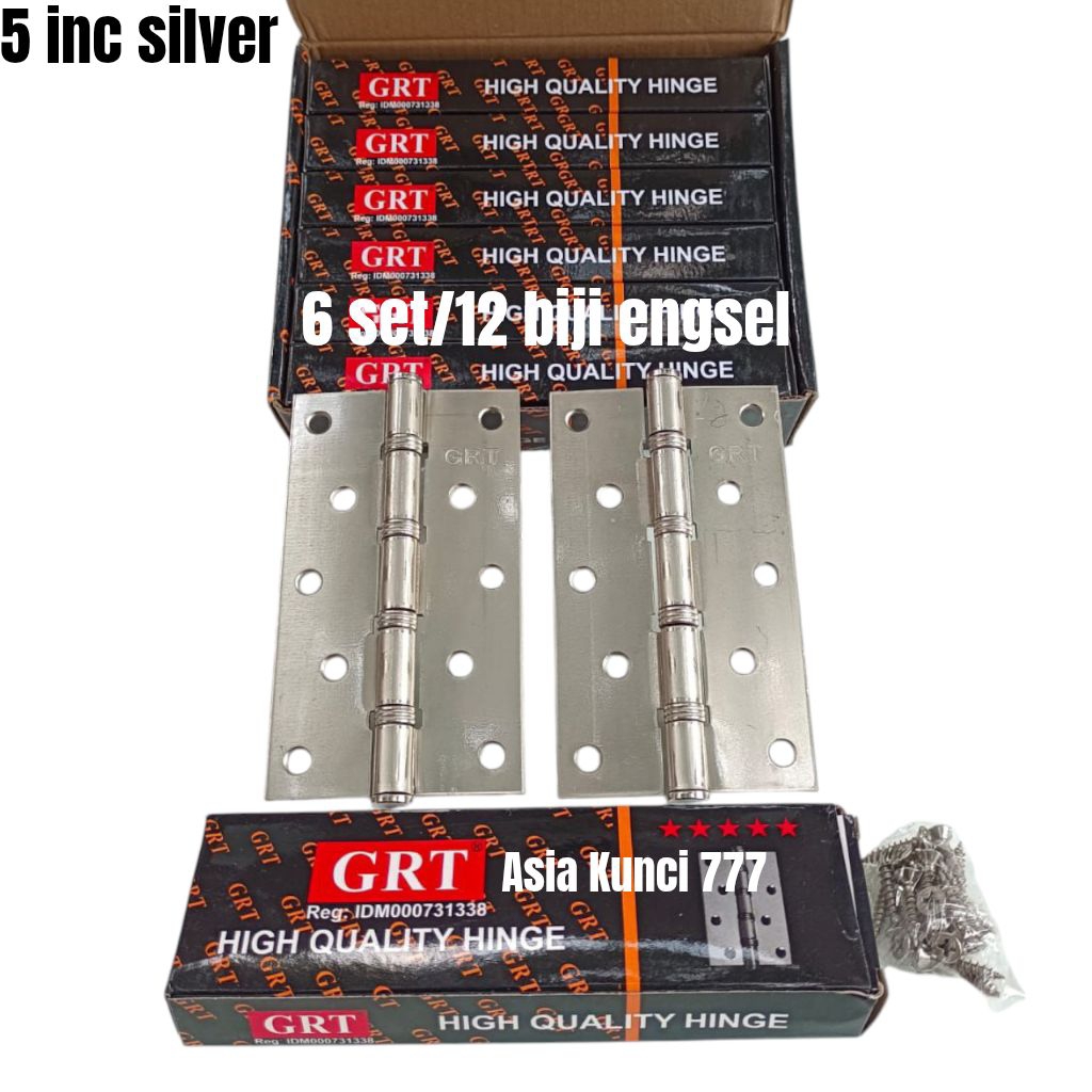 Arwana_Berry Paket Engsel Pintu Tebal Tersedia Ukuran 3 Inc 4 Inc 5 Inc Silver Dan Hitam