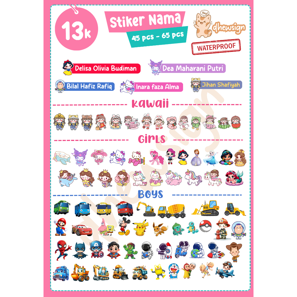 

Stiker Nama Pensil Pulpen Kuromi Mini Kecil Anti Air Waterproof