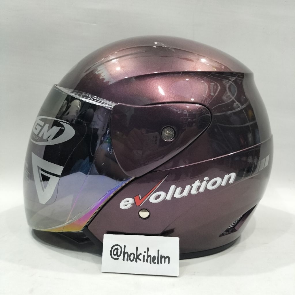 HELM GM EVOLUTION SOLID PURPLE KACA PELANGI ORIGINAL HELM HALF FACE