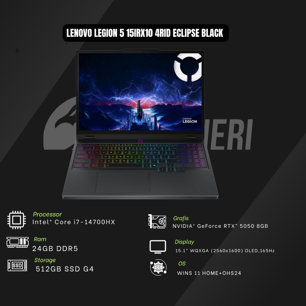 Lenovo Legion 5 15IRX10 4RID Eclipse Black i7 14700HX 24GB 512GBSSD RTX5050 8GB 15OLED WIN11 OHS24