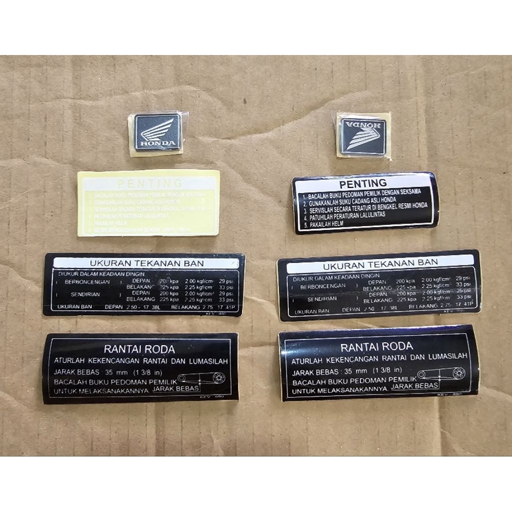 stiker honda supra x 125/125D/125R penting dasbor stiker ukuran tekanan ban rantai roda